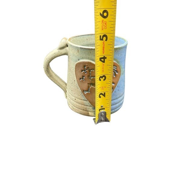 Honey Creek Art Pottery Mug Heavy Blue Cream Heart Man Runnng - Picture 7 of 8